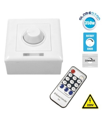 GLOBOSTAR® DIMMERONIA 73371 AC Triac Dimmer Τοίχου με RF Ασύρματο Χειριστήριο με 1 x 1.5A 350W Κανάλι AC 220-240V 1.5A 350W Max IP20 - Μ8.8 x Π5.7 x Υ8.8cm - 2 Χρόνια Εγγύηση